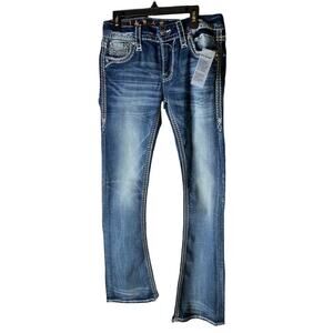 Rock Revival Liri Women's Jeans Size 26 Mid-Rise Boot Rhinestones Embellished